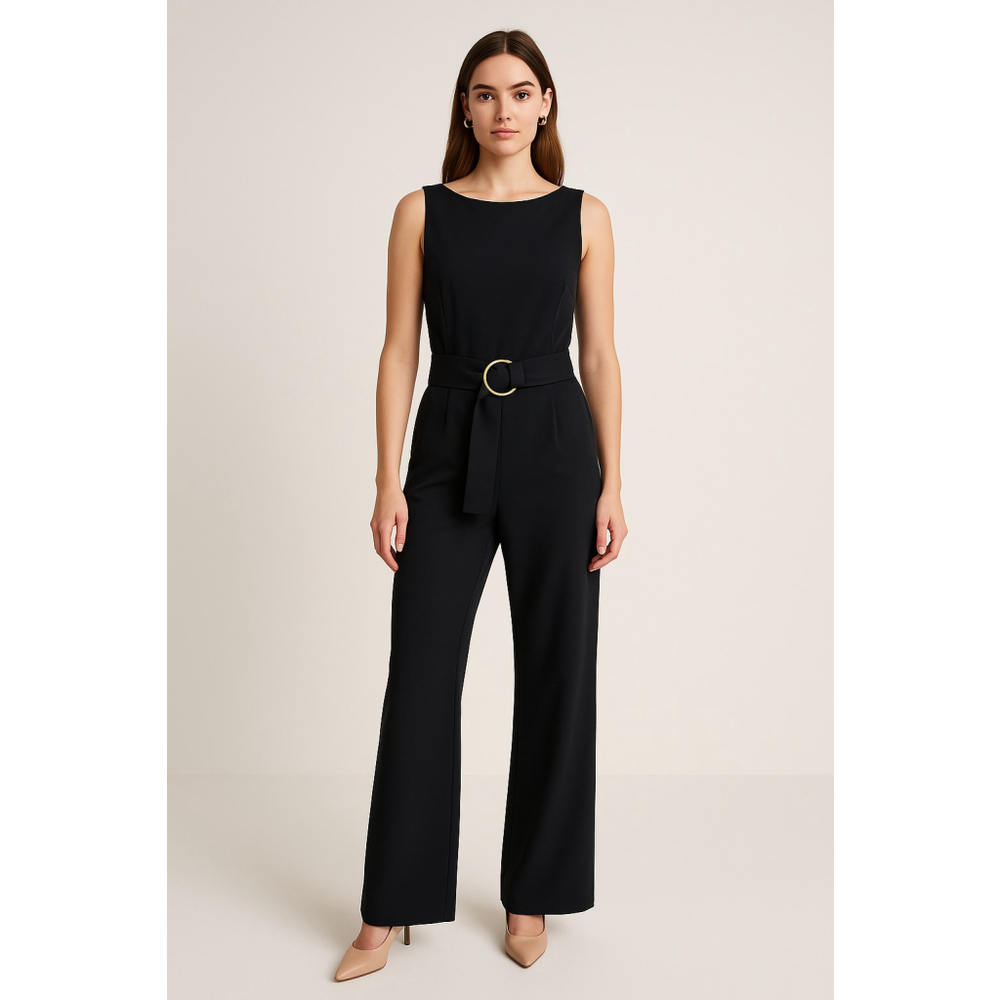 H&M Black Sleeveless Wide Leg Belted Jumpsuit Women US Size 2